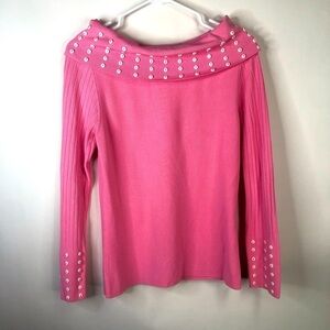 Pink long sleeved wide cowl neck button embellishment Radzoli M